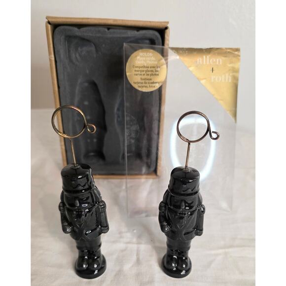 Set of 2 Allen + Roth Black Ceramic Nutcracker Place Card, Photo, Card Holder - Picture 1 of 4
